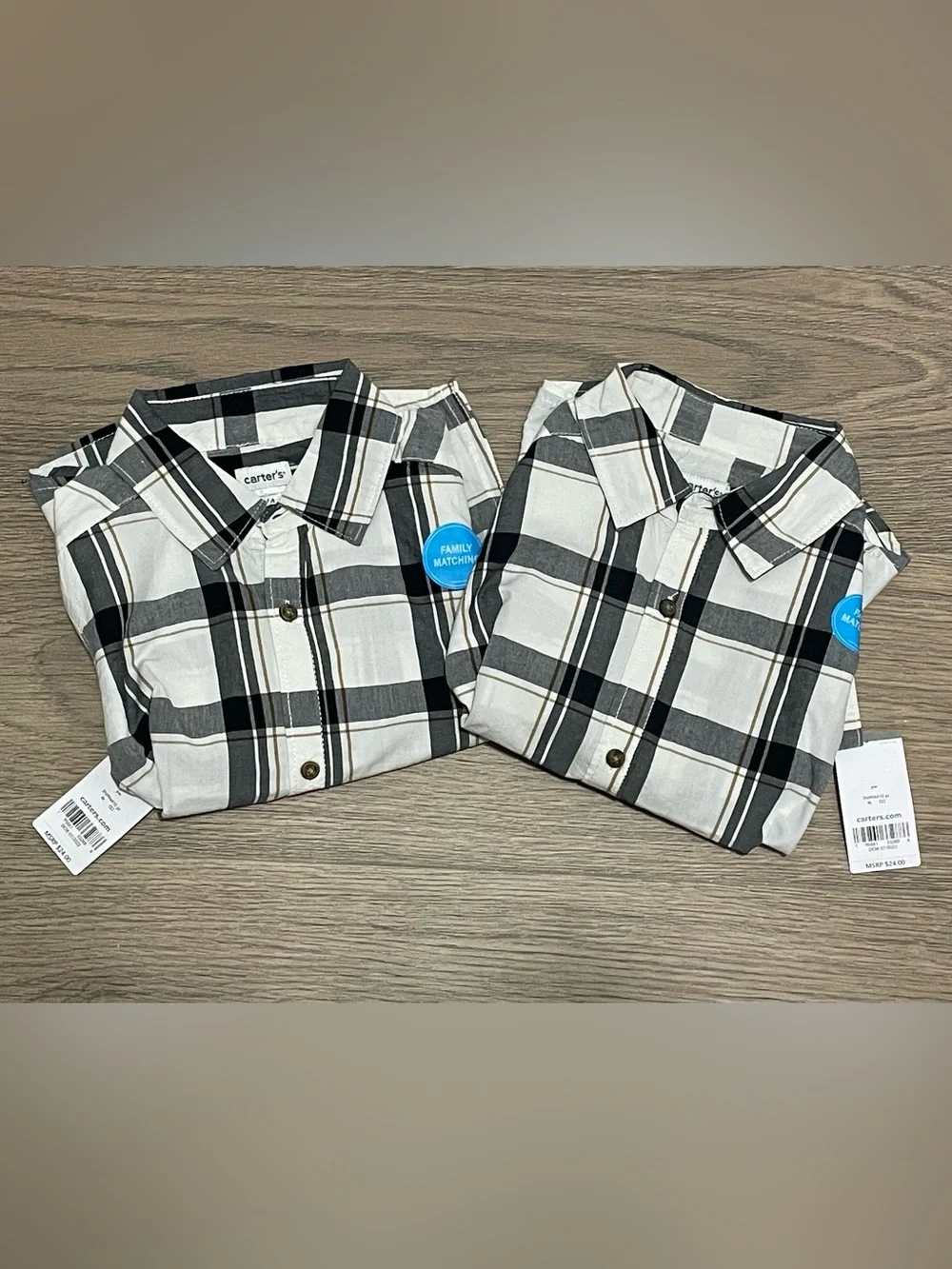 Carter's Size 4T TWIN Matching Black, White & Gray Plaid Button-Down Shirt